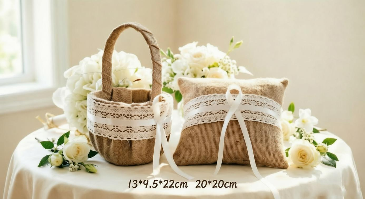 Boho Ring Pillow & Flower Girl Basket Set,Boho Ring Pillow ,Lace flower basket,Wedding Petal Basket
