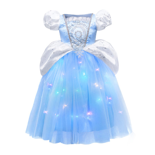 Girls LED Light Up Princess Cinderella Dress Kids Halloween Costume Dress