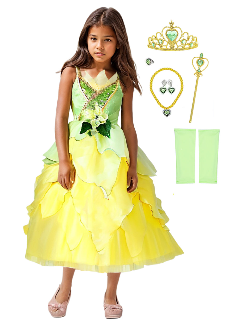 Tiana Princess Costume for Girls Fairy Dress Halloween Party