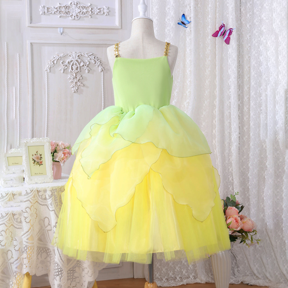 Tiana Princess Costume for Girls Fairy Dress Halloween Party