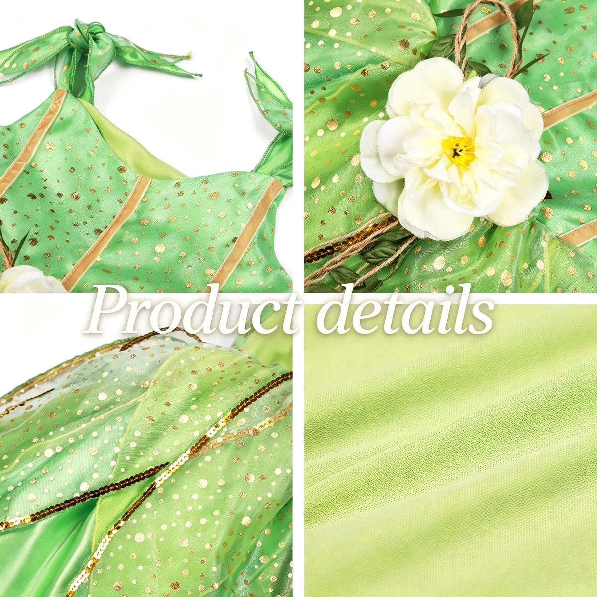 Girls Green Fairy Princess Dress,Girl Tinkerbell Dress,Kids Halloween Party Outfit, Flower Fairy Tutu Dress for Cosplay Birthday