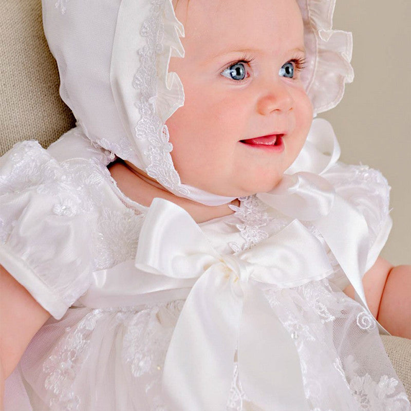 Baby Girl Baptism Dress Christing Gown with Hat