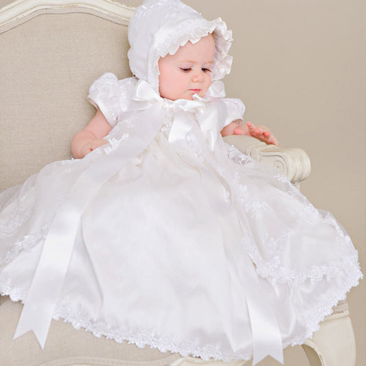 Baby Girl Baptism Dress Christing Gown with Hat