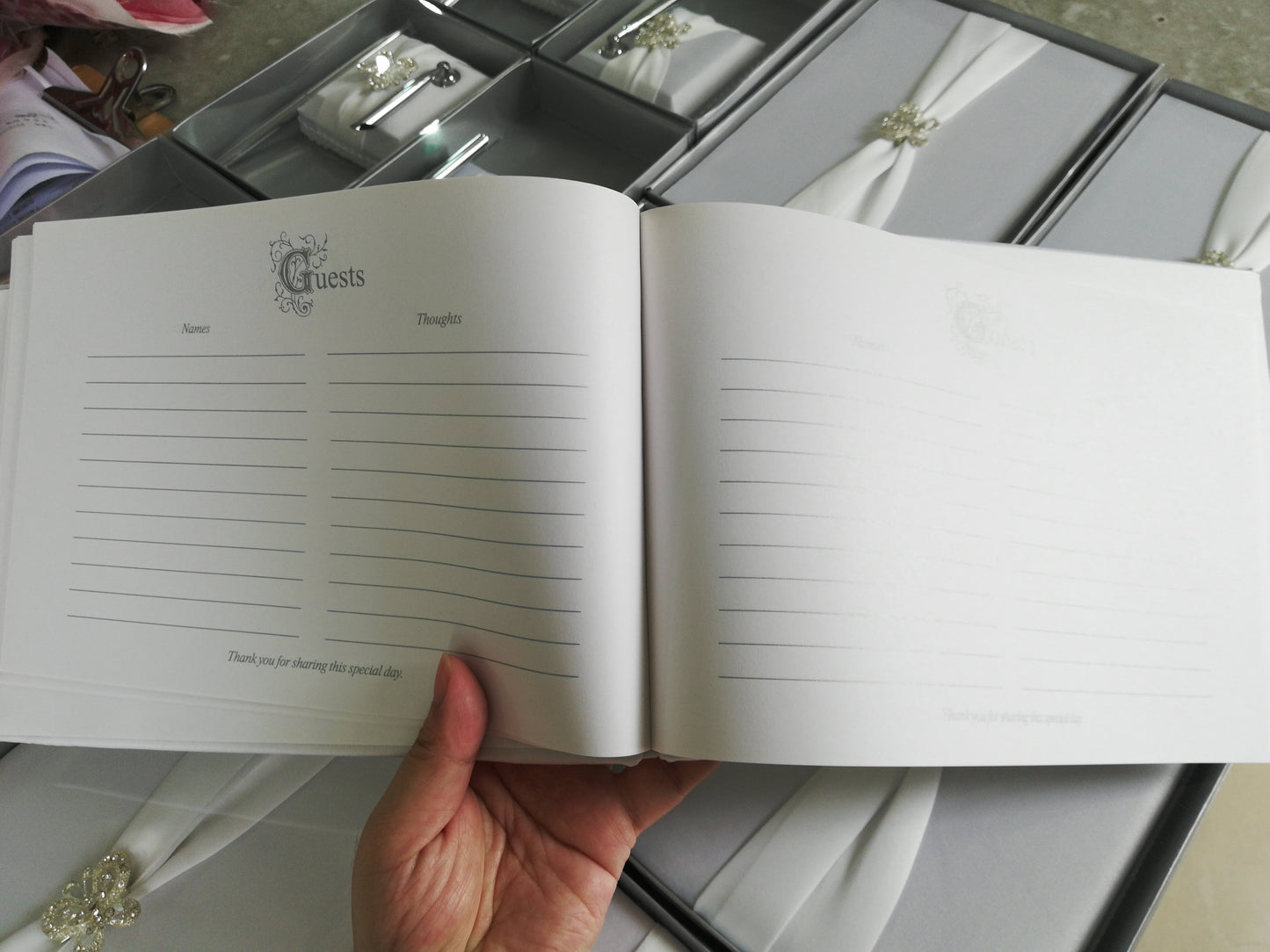 Plain Wedding Guest Book and Pen Set Ivory or White Guest Signature Book