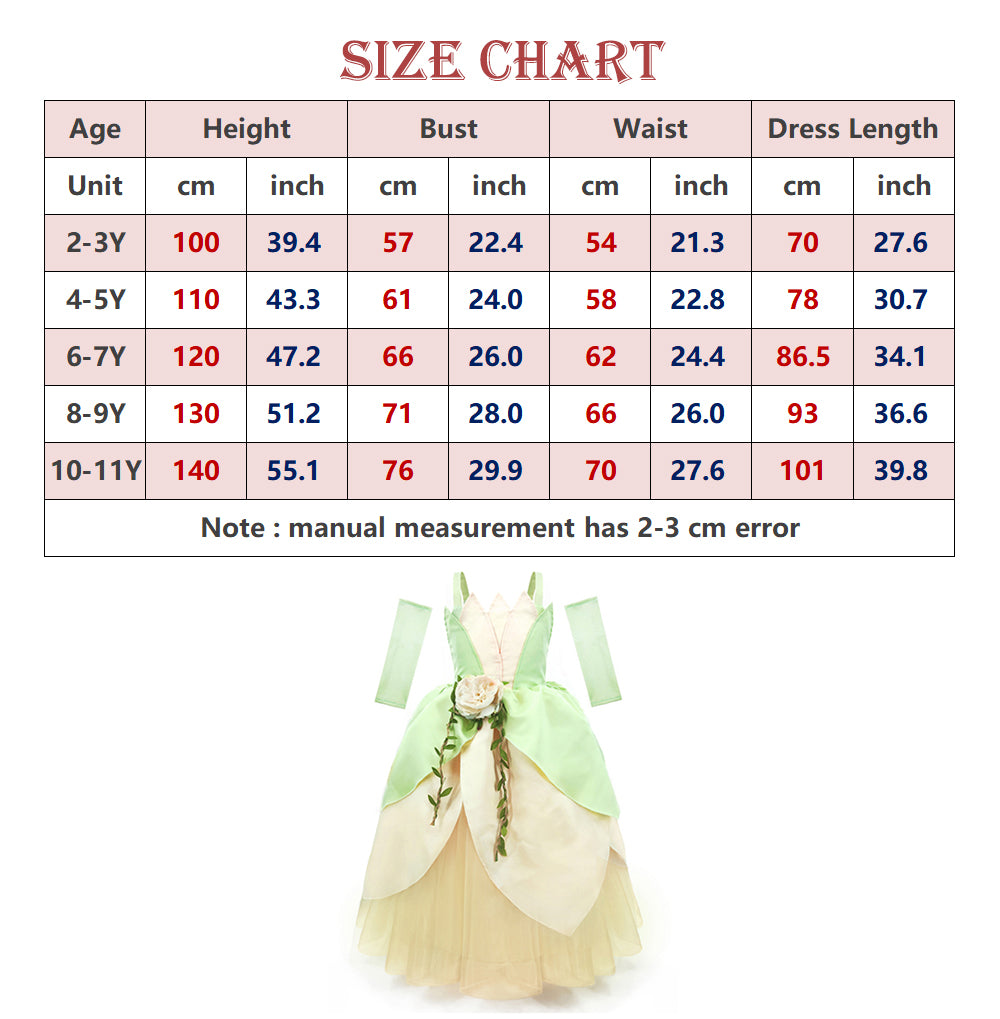 Princess Tiana Costume for Girls Fancy Fairy Frog Halloween Party Dress Up