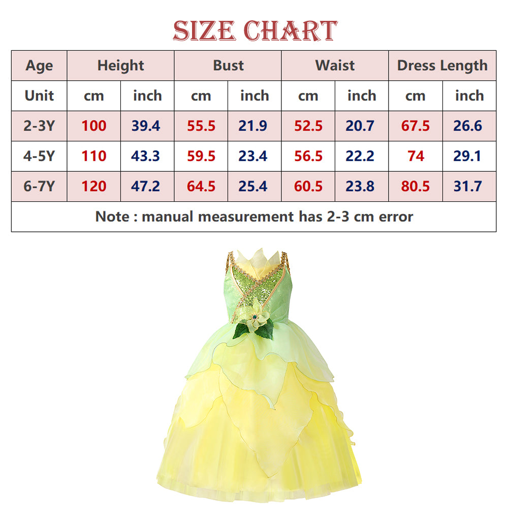 Tiana Princess Costume for Girls Fairy Dress Halloween Party
