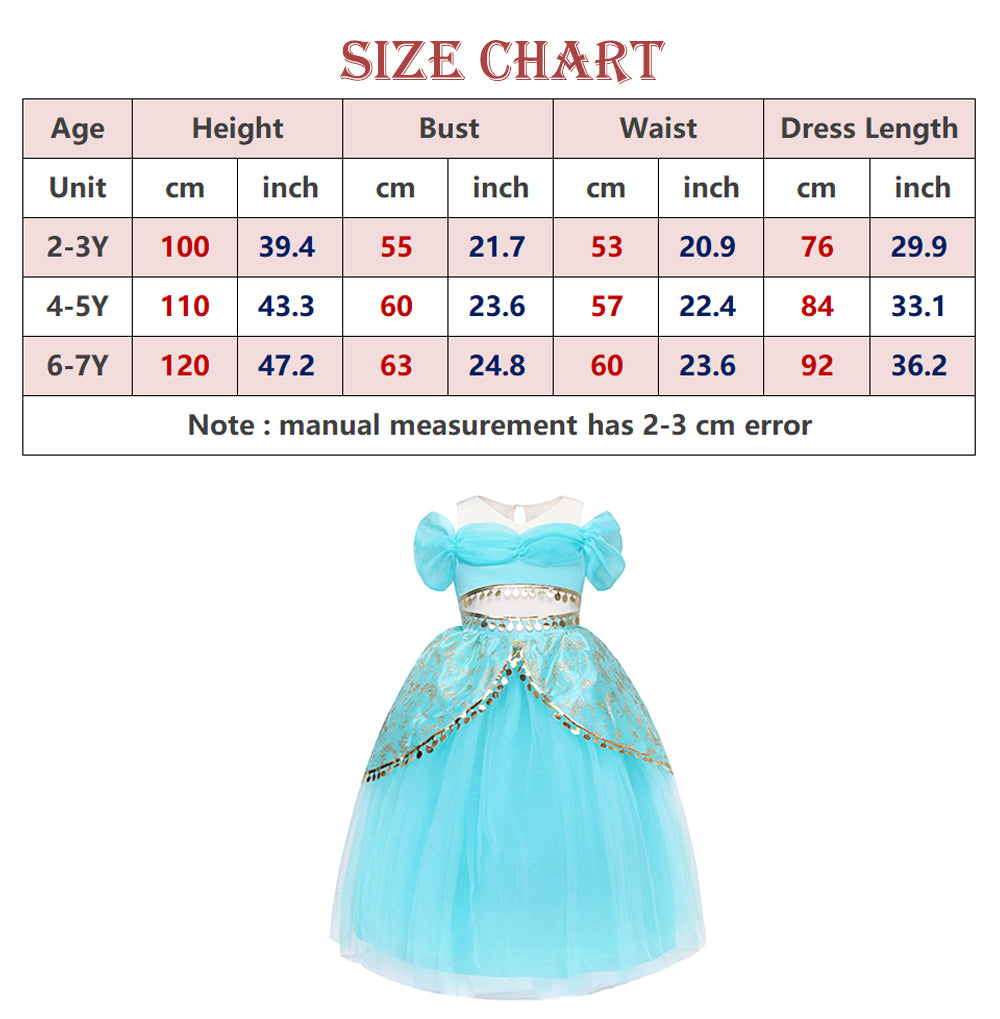 Girls Jasmine Costume Princess Dress for girls with Headband