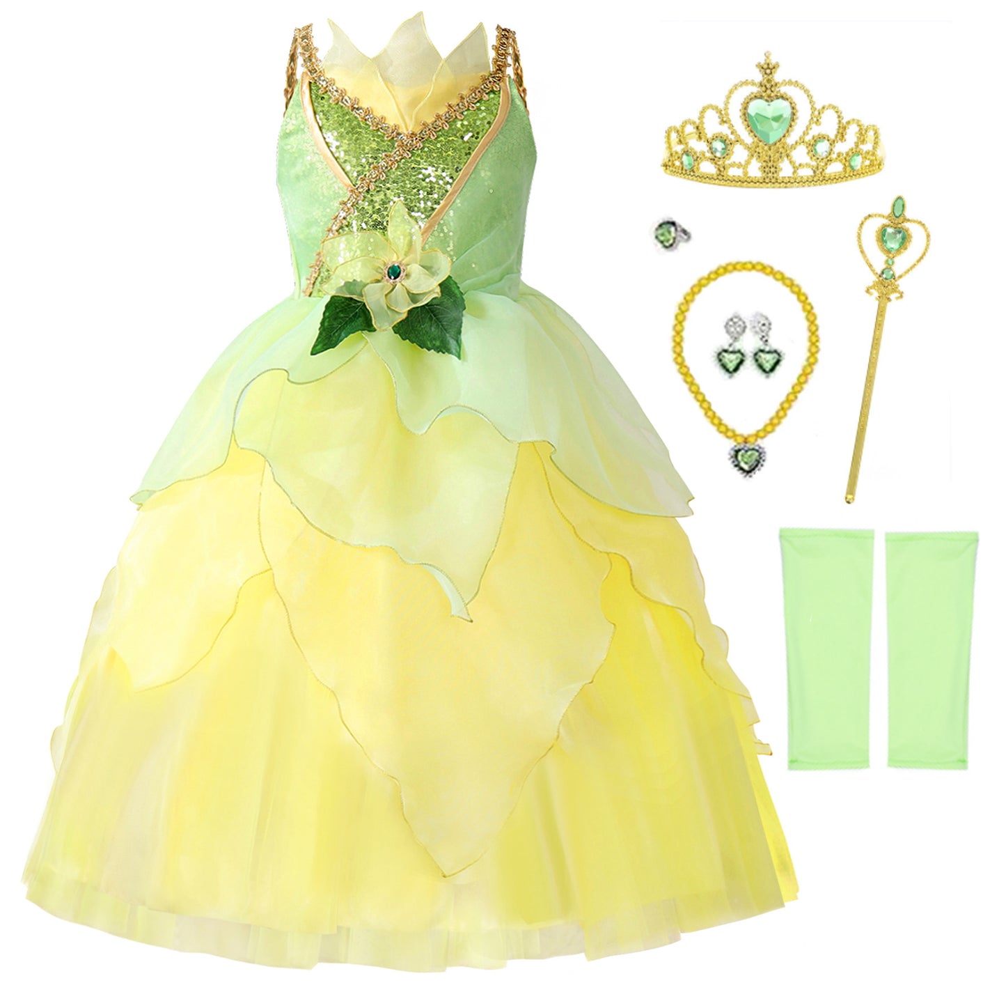 Tiana Princess Costume for Girls Fairy Dress Halloween Party