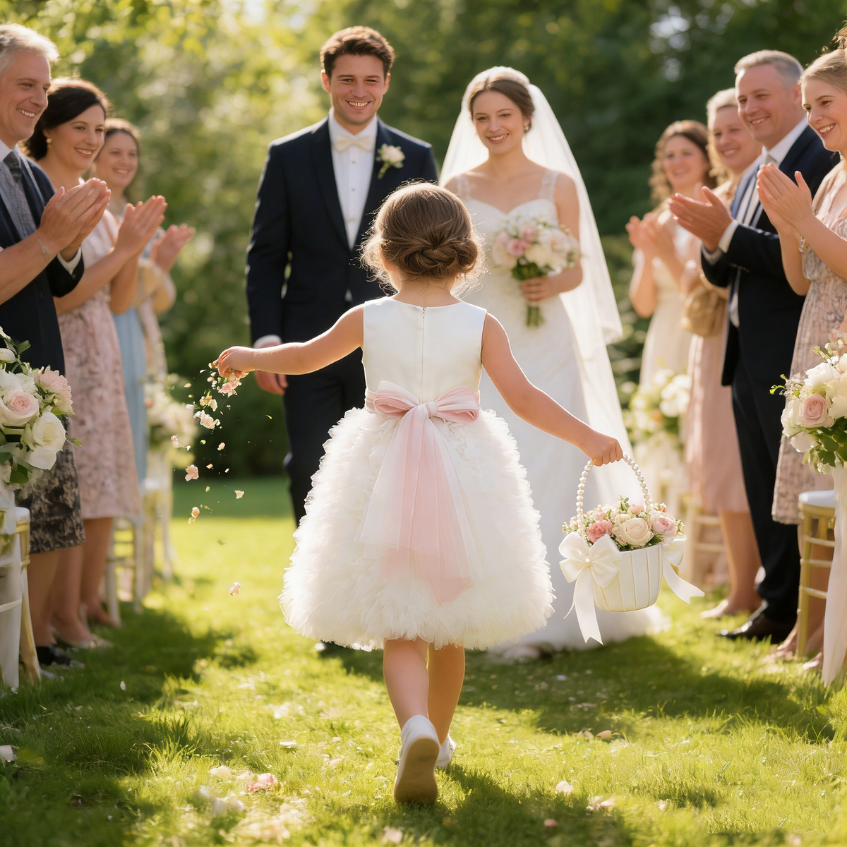 Personalized White Tulle Flower Girl Dresses with Floral Sash |1st Communion Dresses| Girls Formal Dress|Wedding Girl Dress|Birthday Dresses