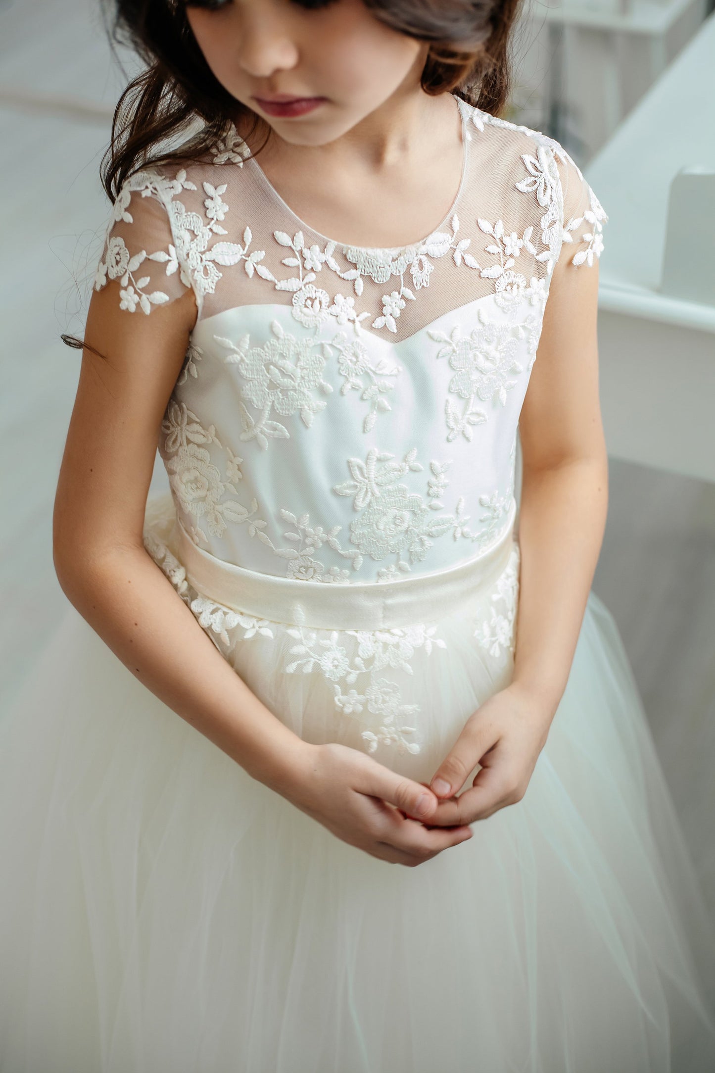Flower Girl Dress for Wedding Lace Ivory Little Bridesmaid Dress