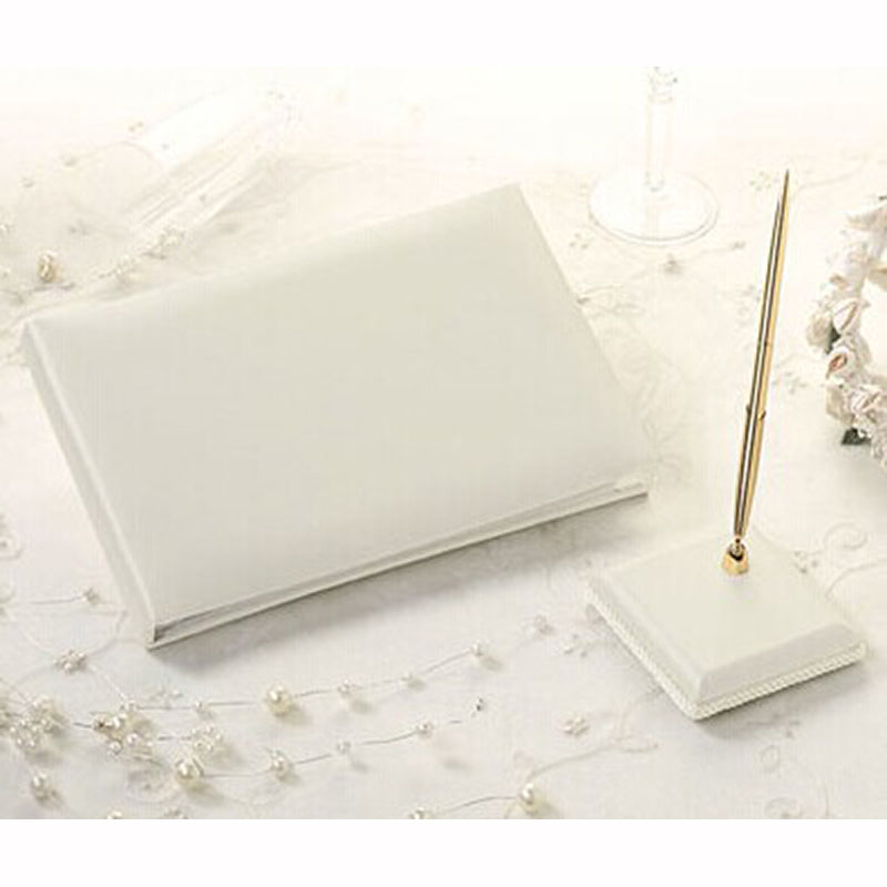 Plain Wedding Guest Book and Pen Set Ivory or White Guest Signature Book