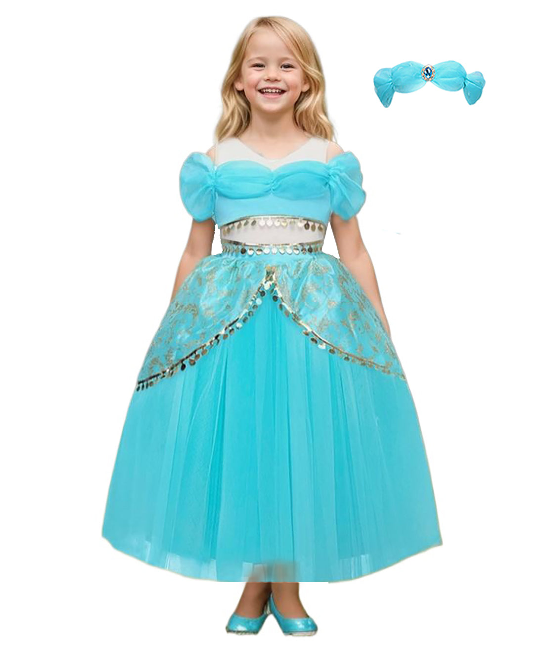 Girls Jasmine Costume Princess Dress for girls with Headband