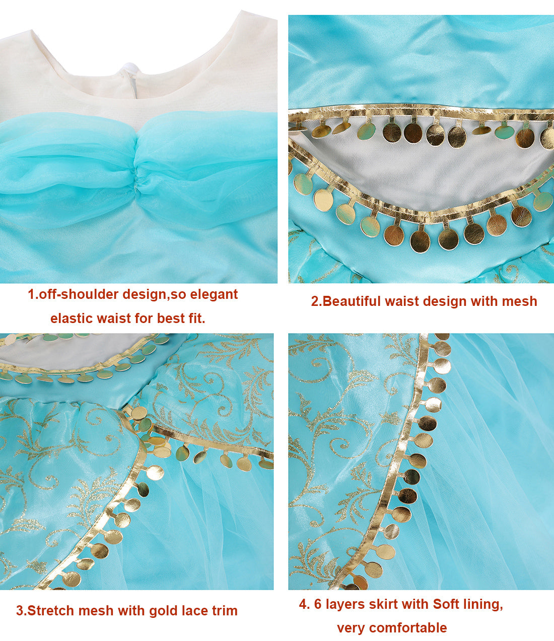 Girls Jasmine Costume Princess Dress for girls with Headband