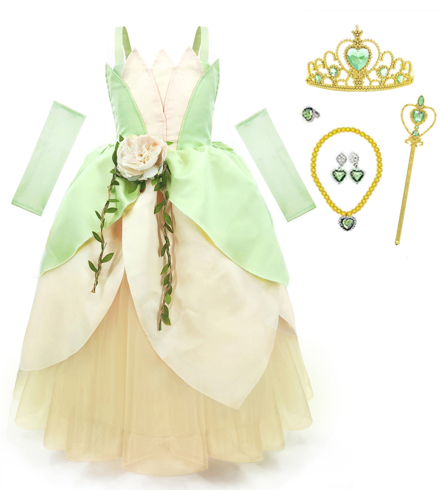 Princess Tiana Costume for Girls Fancy Fairy Frog Halloween Party Dress Up