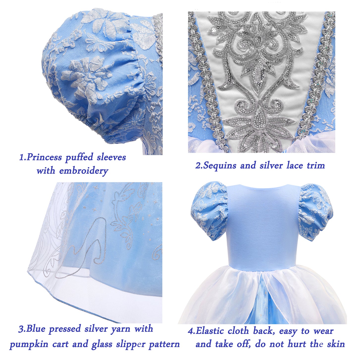 Cinderella Dress for Girls Princess Costume Halloween Party