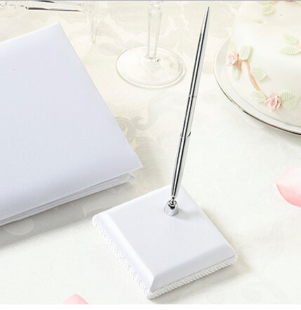 Plain Wedding Guest Book and Pen Set Ivory or White Guest Signature Book