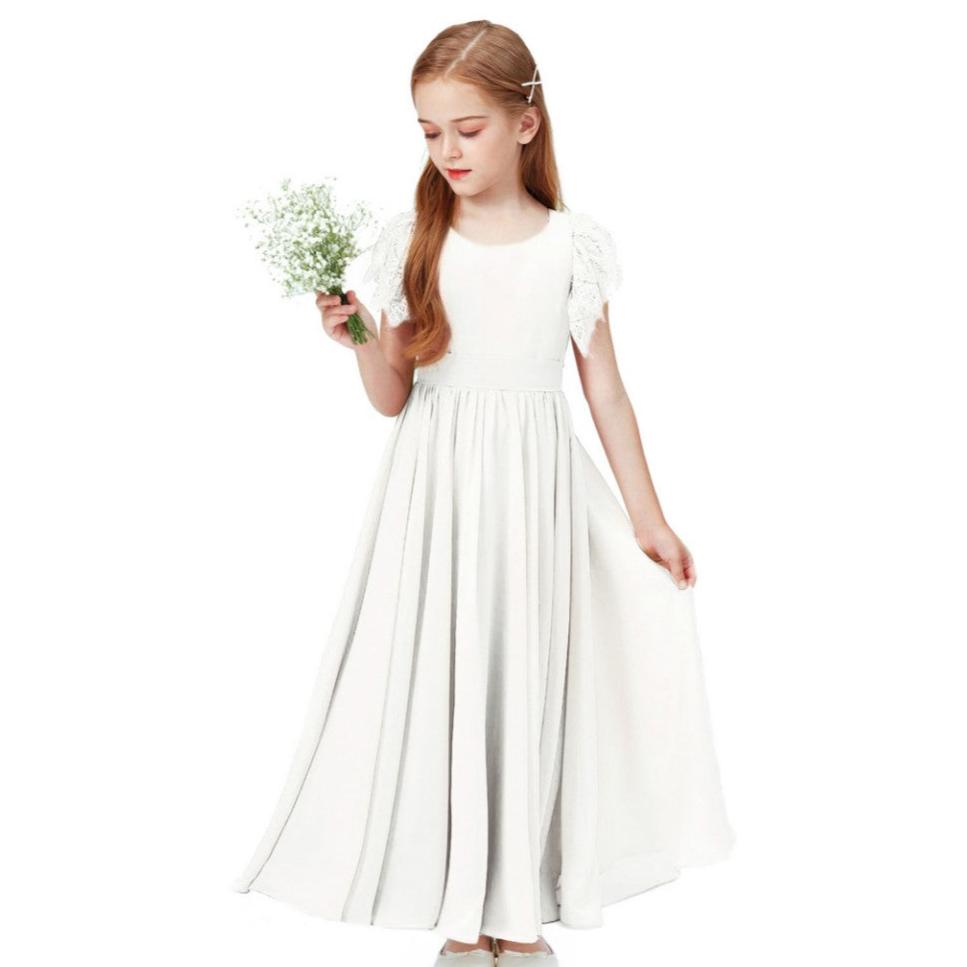 Flower Girl Dress White Spring Dress Formal Dress Castle Girl Lace Photogenic Dress Wedding Bridesmaid Princess Long Dress