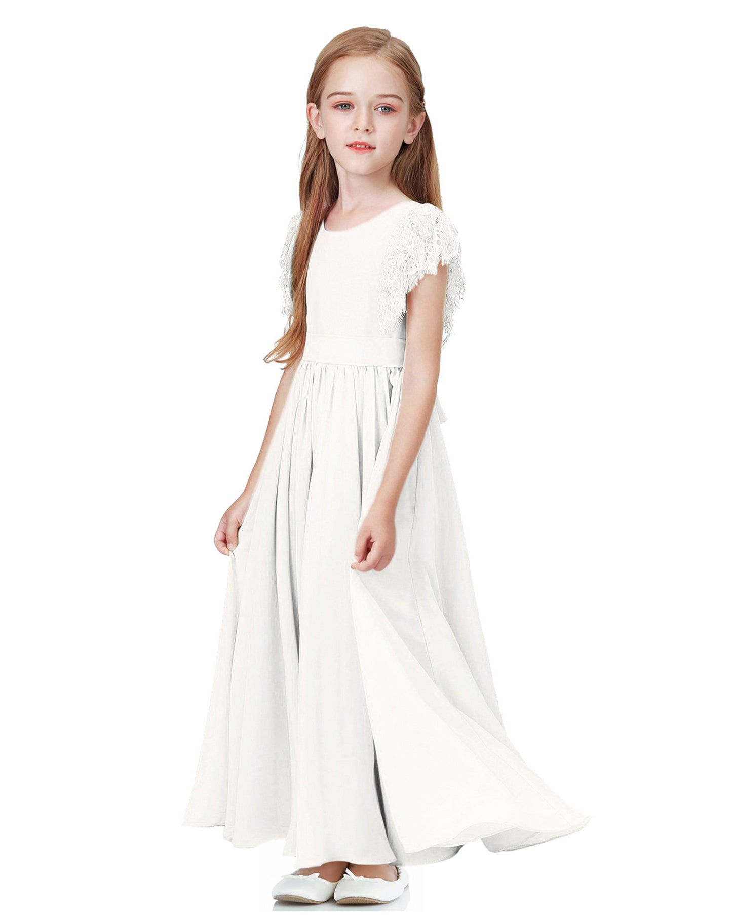 Flower Girl Dress White Spring Dress Formal Dress Castle Girl Lace Photogenic Dress Wedding Bridesmaid Princess Long Dress