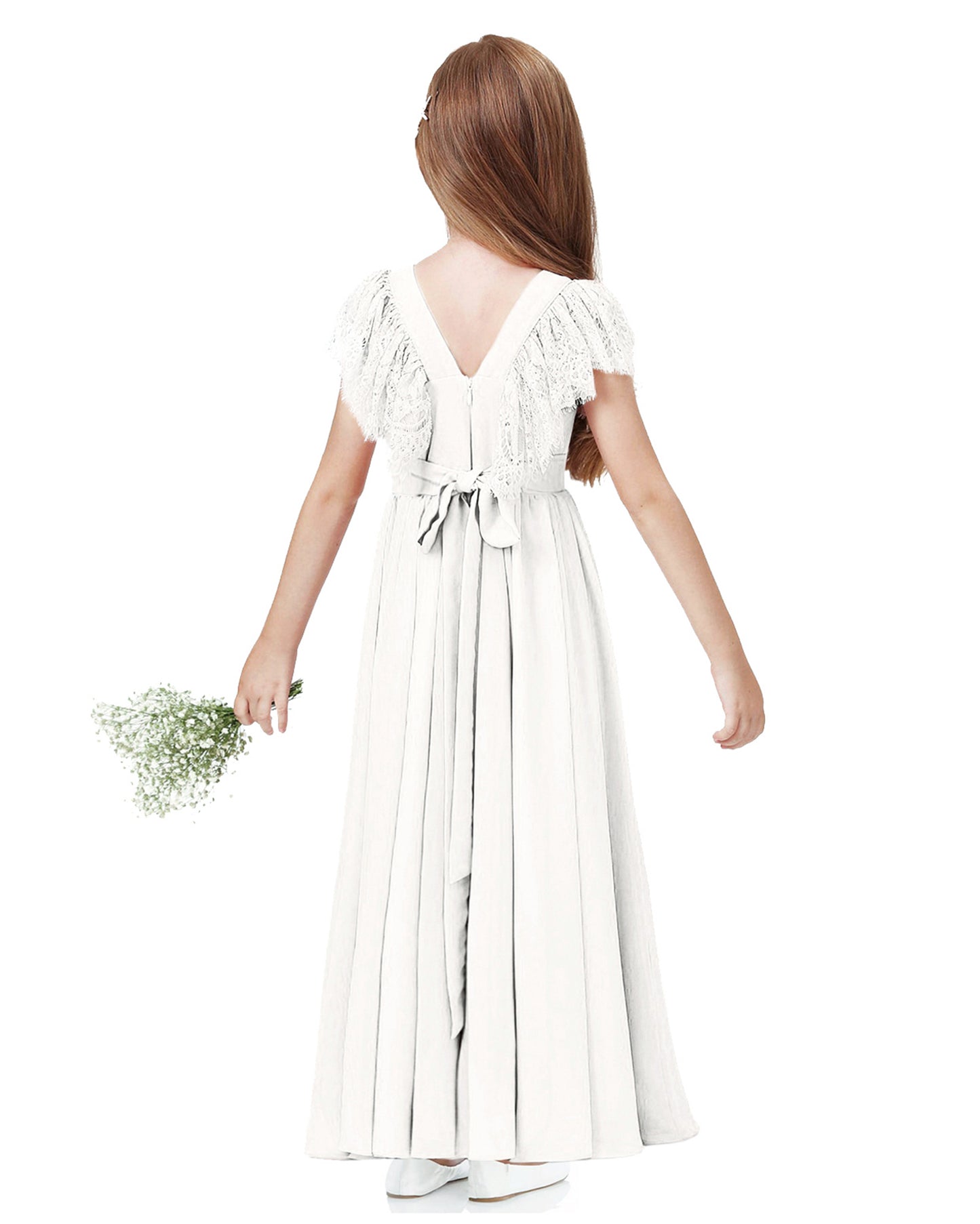 Flower Girl Dress White Spring Dress Formal Dress Castle Girl Lace Photogenic Dress Wedding Bridesmaid Princess Long Dress