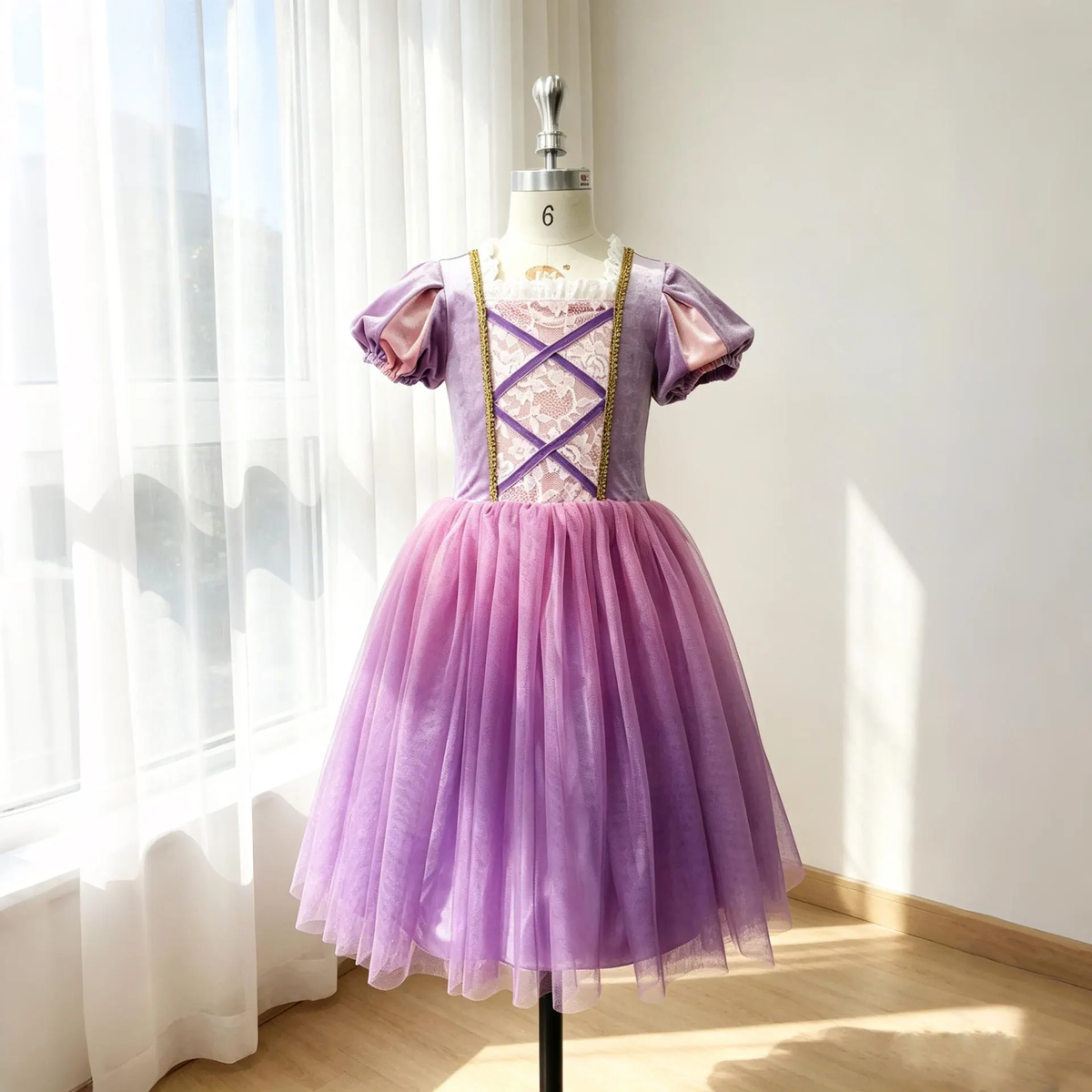 Light up Princess Rapunzel Inspired Tulle Dress,Rapunzel Costume,Kids Velvet Tulle Gown, Birthday Party Halloween Fairy Tale Costume for Girls