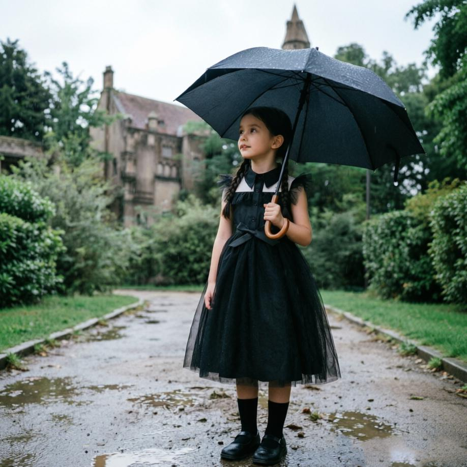 Girls Wednesday Inspired Costume, Kids Gothic Sleeveless Lapel Tutu Dress, Halloween Cosplay Party Outfit for Little Girls