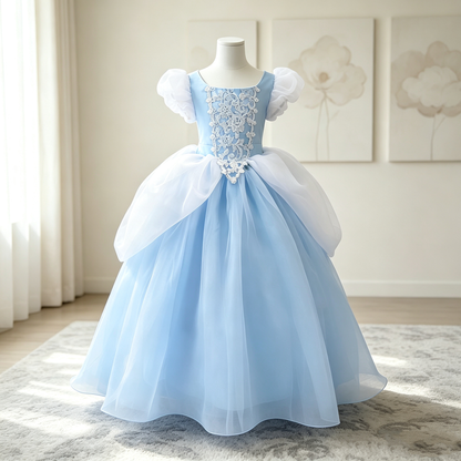 Princess Cinderella Costume, Cinderella Dress,Blue Princess Dress Costume,Flower Girl Dress, Kids Cosplay Outfit,Cinderella Birthday Dress