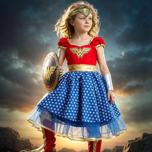 Super Girl Costume, Girls Wonder Woman Dress, Girl Superhero Costume, Super Hero Dress, Halloween Girls Party Dress, Halloween Girls Costume