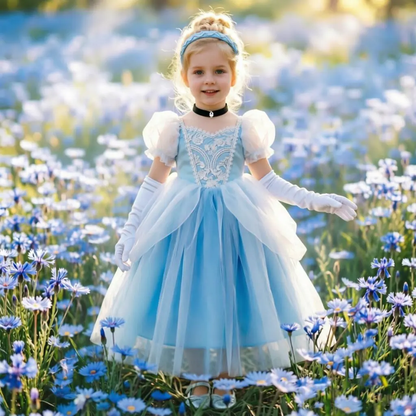 Cinderella Princess Dress for Girls , Blue Tulle Ball Gown ,Birthday Outfit, Flower Girl Dress, Halloween Costume ,Kids Fairy Tale Dress