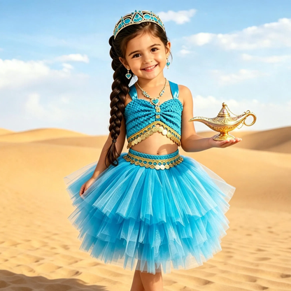 Baby Jasmine Dress,Jasmine Costume for Toddler, First Birthday Dress for Girls,Princess Jasmine Birthday Outfit,Blue Princess Dress