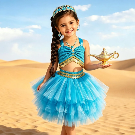 Baby Jasmine Dress,Jasmine Costume for Toddler, First Birthday Dress for Girls,Princess Jasmine Birthday Outfit,Blue Princess Dress