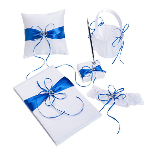 4Pcs/set Wedding Decoration Bridal Satin Ring Pillow Flower Basket Guest Book Pen Set Wedding Products Supplies