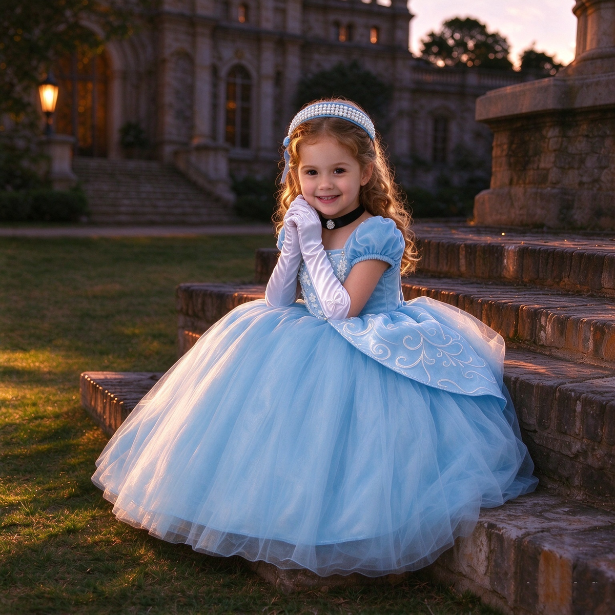 Light Up Blue Princess Gown,Cinderella Inspired Princess Dress,Cinderella Costume with LED ,Girls Birthday Party Costume,Tulle princess dress