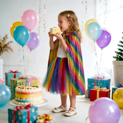 Rainbow Tutu Skirt & Sequin Cape Set, Kids Unicorn Party Costume, Girls Halloween Dress‑up Outfit, Birthday Photo Prop, Festival Playwear