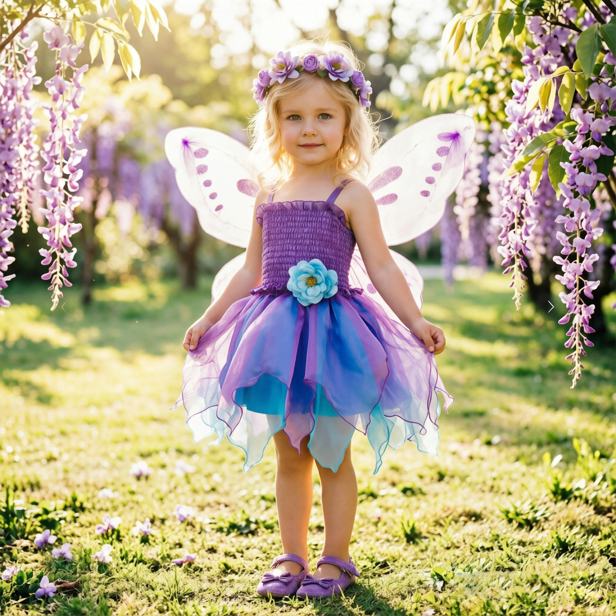 Girls Purple Blue Fairy Costume Set, Summer Girl fairy Dress,2 Piece Tutu Outfit,Kids Halloween Cosplay, Birthday Party Dress Up