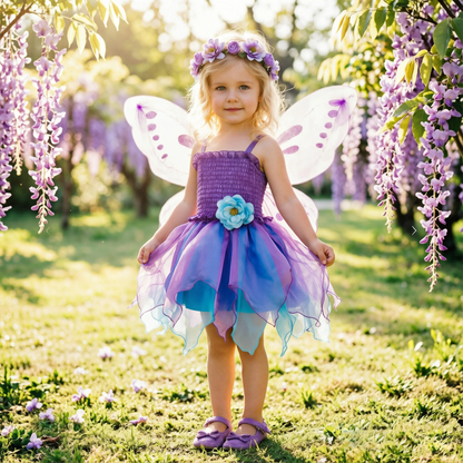 Girls Purple Blue Fairy Costume Set, Summer Girl fairy Dress,2 Piece Tutu Outfit,Kids Halloween Cosplay, Birthday Party Dress Up
