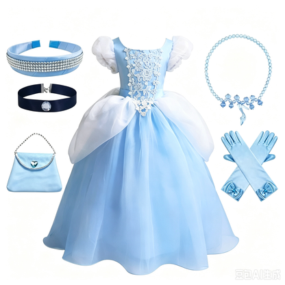 Princess Cinderella Costume, Cinderella Dress,Blue Princess Dress Costume,Flower Girl Dress, Kids Cosplay Outfit,Cinderella Birthday Dress