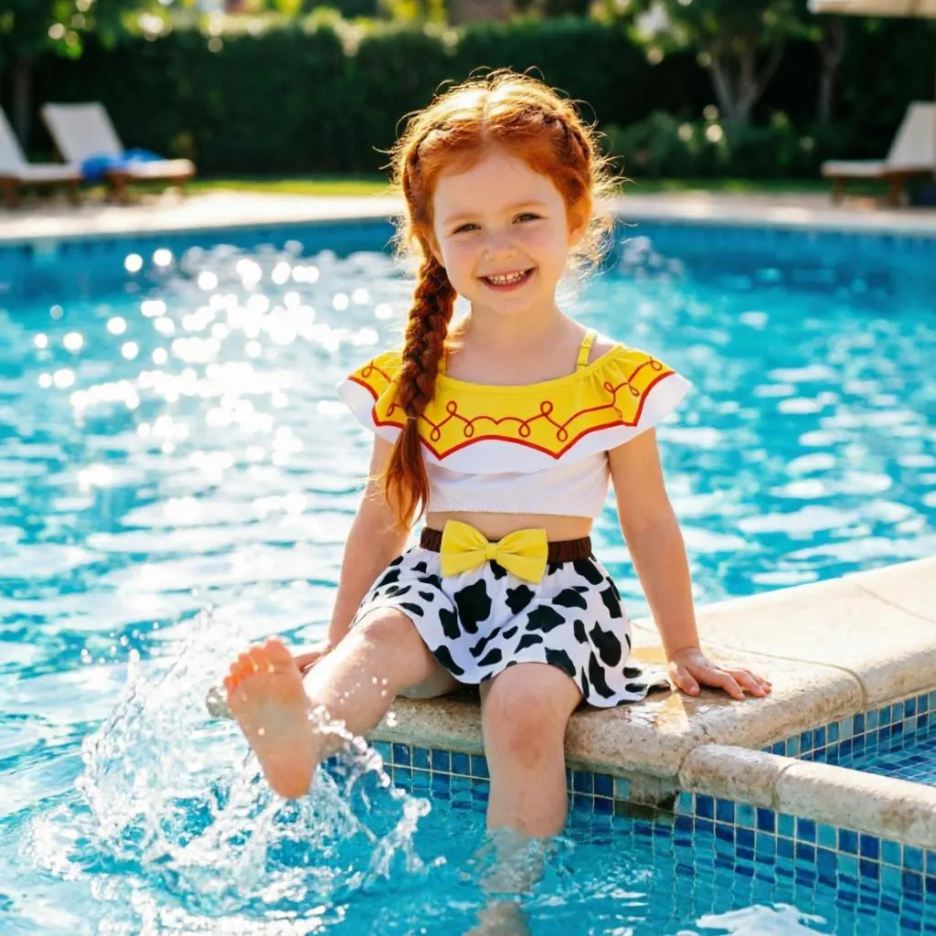 Girls Jessie Two-piece Swimsuit, Kids Disney Swim Beachwear Summer Vacation Outfit,Birthday Swimsuit,Toddler Cowgirl Swimsuit Outfit