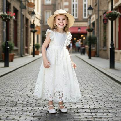 Country Flower Girl Dresses, Ivory Flower Girl, Communion Dress,Christening Dress,Lace Girl Dress, Bohemian Flower Girl,First Holy Communion