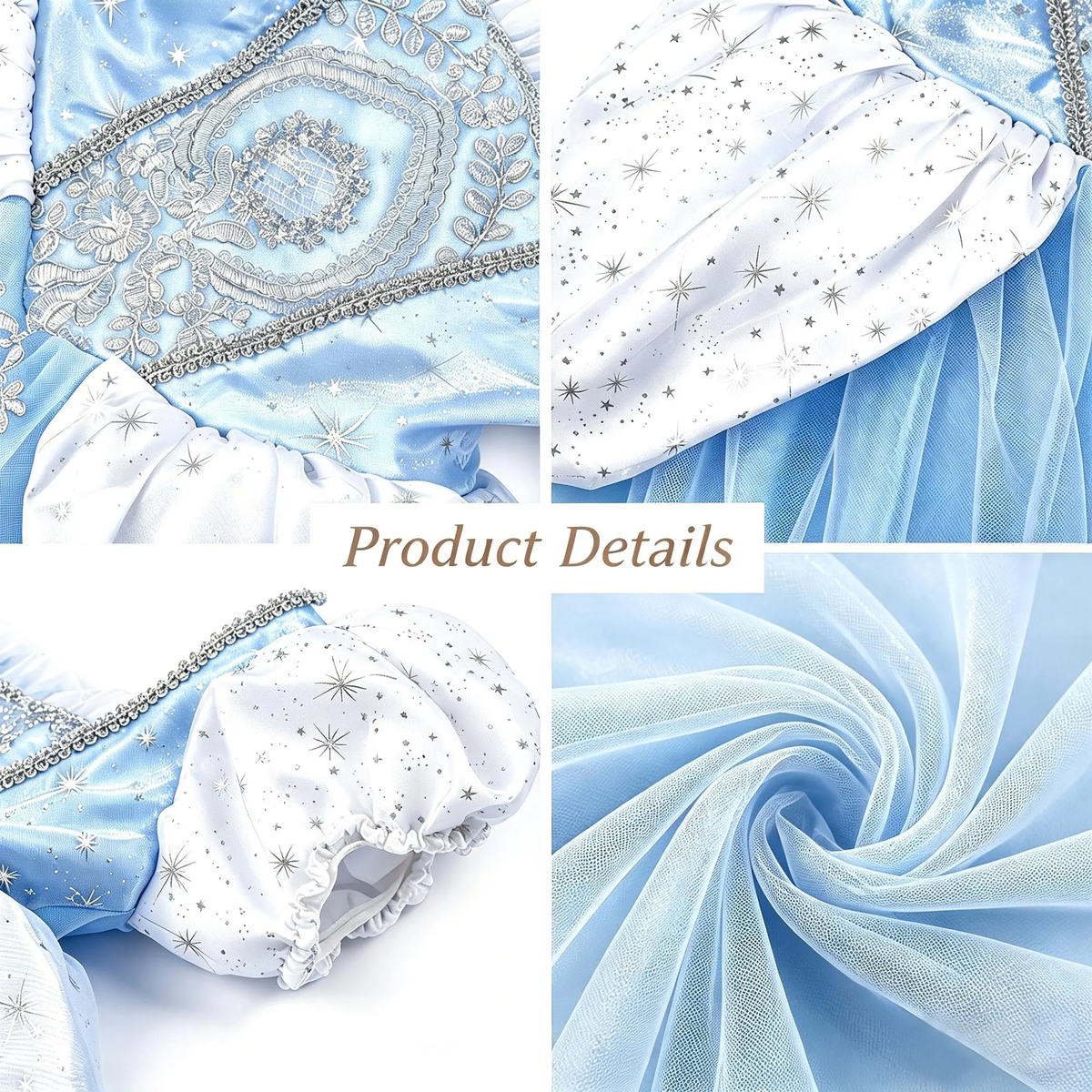 Girls Princess Cinderella Inspired Dress , Kids Cosplay Tulle Gown, Halloween Birthday Costume With Accessories