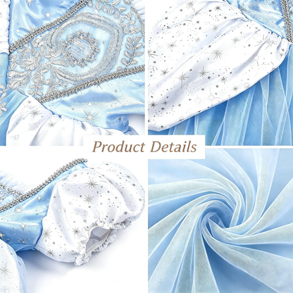 Girls Princess Cinderella Inspired Dress , Kids Cosplay Tulle Gown, Halloween Birthday Costume With Accessories