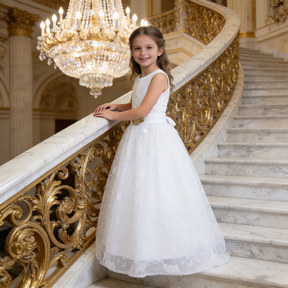 Personalized 1st Communion Dresses| Lace Holy Communion Dress | Flower Girl Dresses with Belt | Baptism Dresses| Wedding Party Girls Dresses