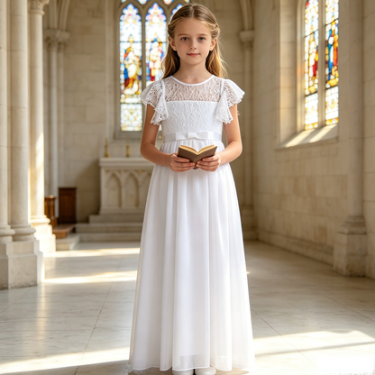 Personalized White Lace 1st Communion Dresses|Holy Communion Dresses|Girls  Birthday Dress|Junior Bridesmaid Dress|Rustic Flower Girl Dress