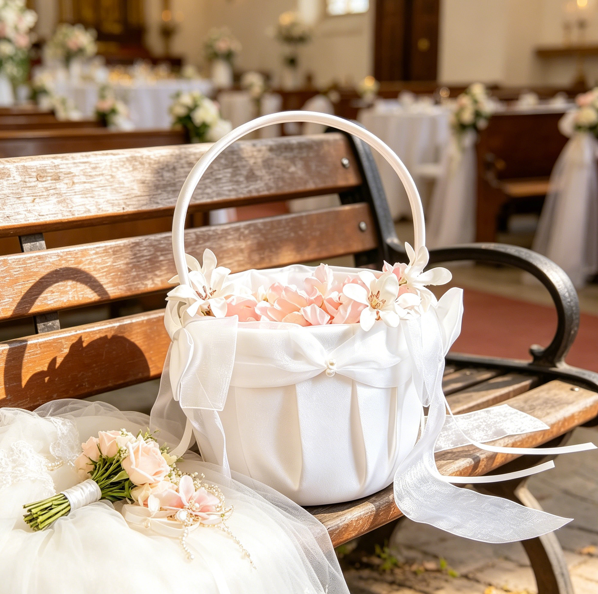 Flower Girl Baskets, Wedding Baskets, Ivory Samll Flower Basket, Rustic Basket, Bridesmaid Basket, Wedding Card Basket, Petite Flower Basket