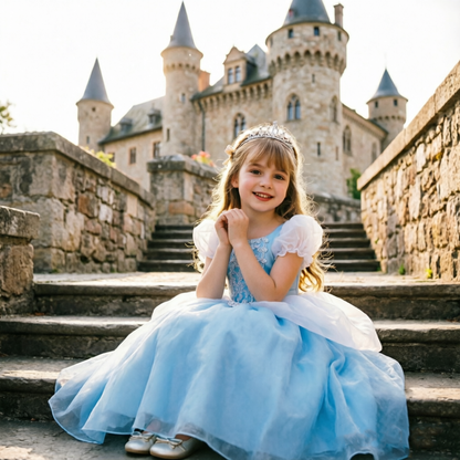 Princess Cinderella Costume, Cinderella Dress,Blue Princess Dress Costume,Flower Girl Dress, Kids Cosplay Outfit,Cinderella Birthday Dress