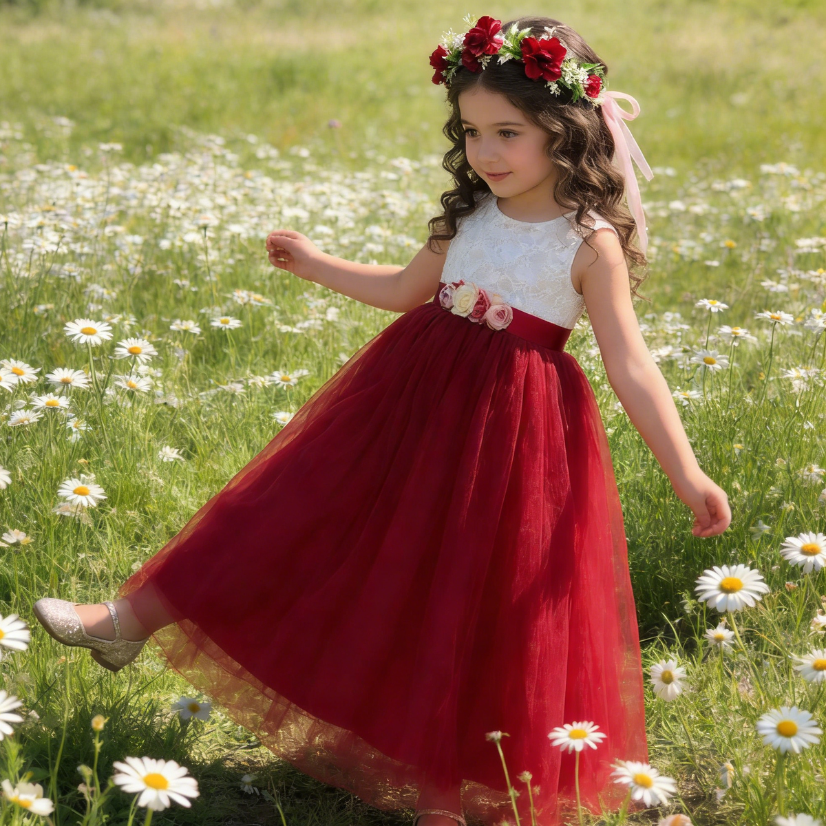 Custom Tulle Flower Girl Dresses, Lace Wedding Girl Dress with Floral, Wedding Flower Girl Gown, Girls Pageant Gown,Party Dresses