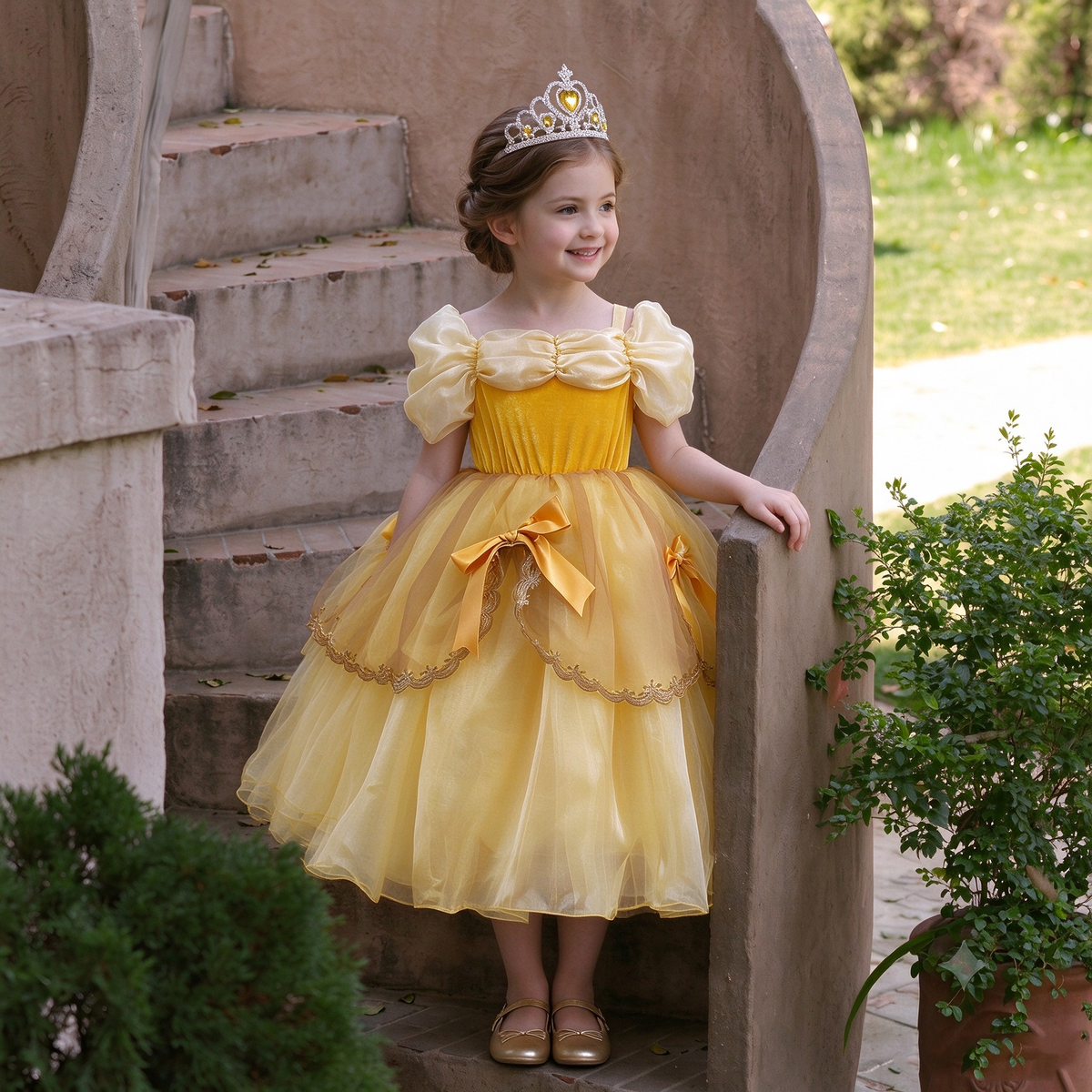 Light up Princess Belle Costume, Beauty and the Beast Yellow Gown, LED Princess Belle Dress, Flower Girl Dress, Fairy Tale Dress,Princess Party Dress up