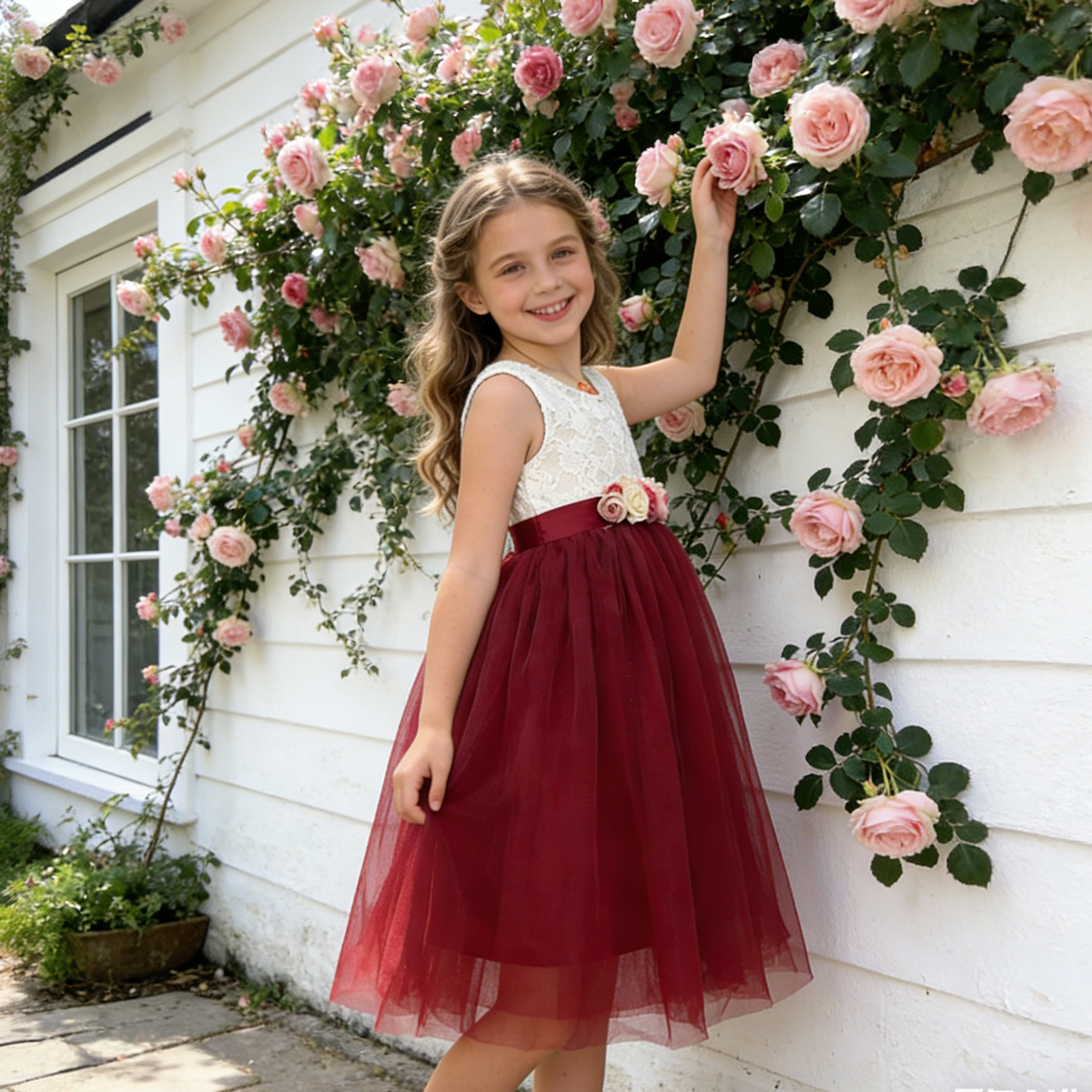 Custom Tulle Flower Girl Dresses, Lace Wedding Girl Dress with Floral, Wedding Flower Girl Gown, Girls Pageant Gown,Party Dresses