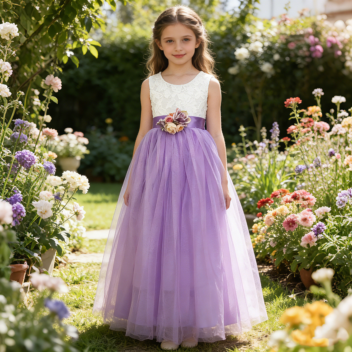 Custom Tulle Flower Girl Dresses, Lace Wedding Girl Dress with Floral, Wedding Flower Girl Gown, Girls Pageant Gown,Party Dresses