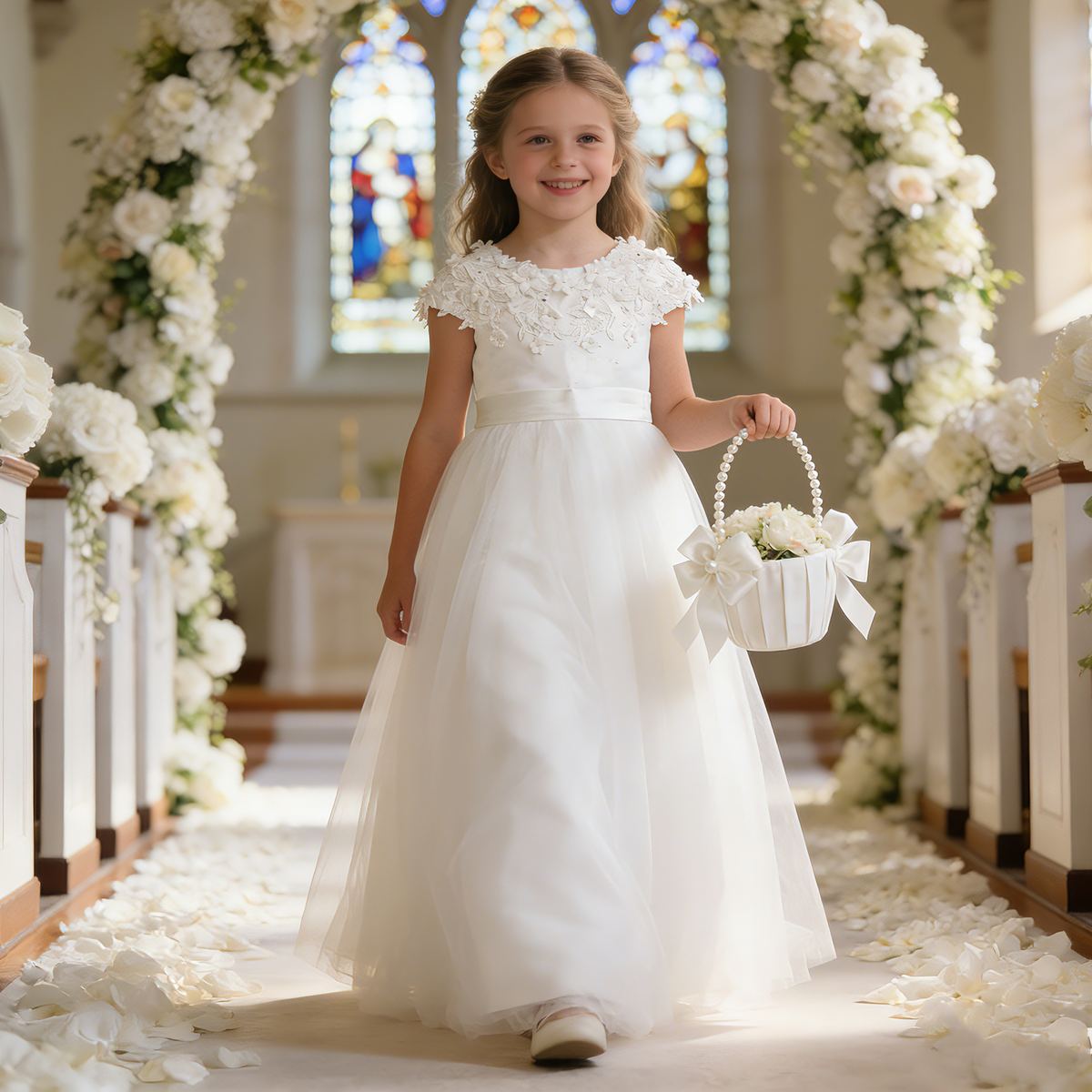 Personalized White 1st Communion Dresses for Girls |Holy Communion Dress|Baptism Gown | Tulle Flower Girl Dresses  |Junior Bridesmaid Dress