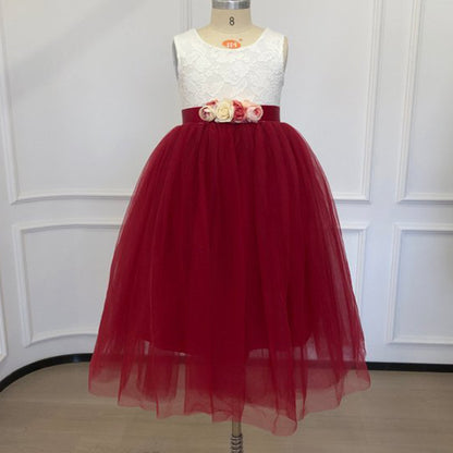Custom Tulle Flower Girl Dresses, Lace Wedding Girl Dress with Floral, Wedding Flower Girl Gown, Girls Pageant Gown,Party Dresses